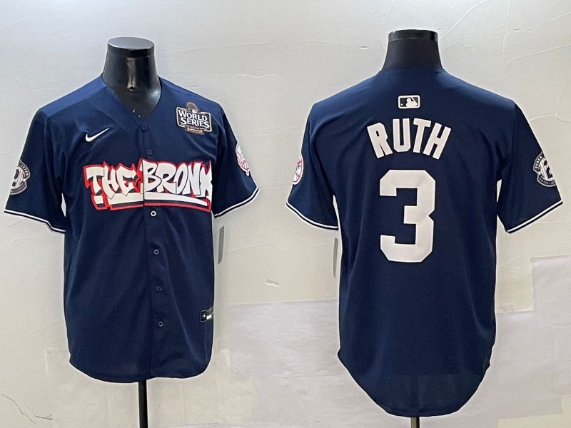 Men New York Yankees 3 Ruth Drak Blue four generations Joint Name 2025 Nike MLB Jersey style 2